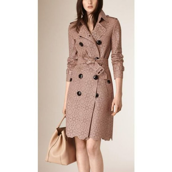 BURBERRY LASER -CUT LACE LAMBSKIN LEATHER TRENCH COAT